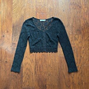 LUSH Black Lace Cropped Cardigan | Size XS